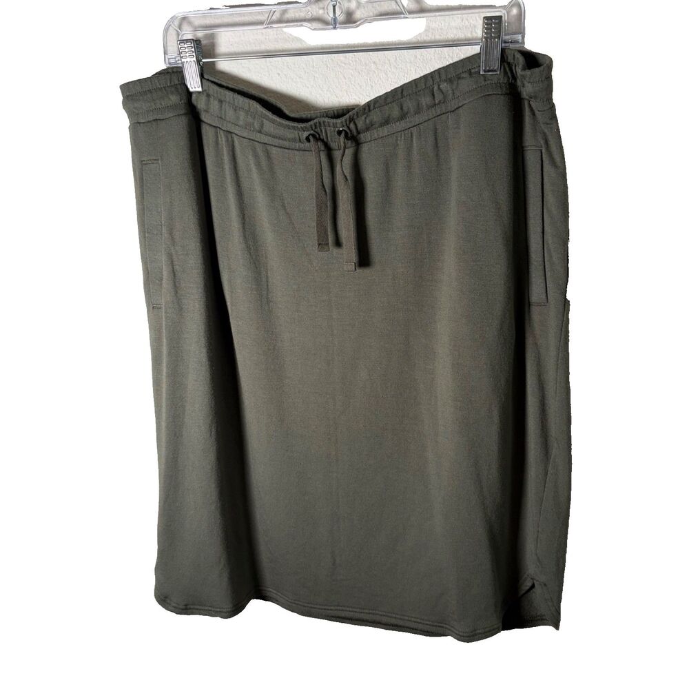 J Jill Skirt Women's Large Green Terry Olive Drawstring Casual Solid